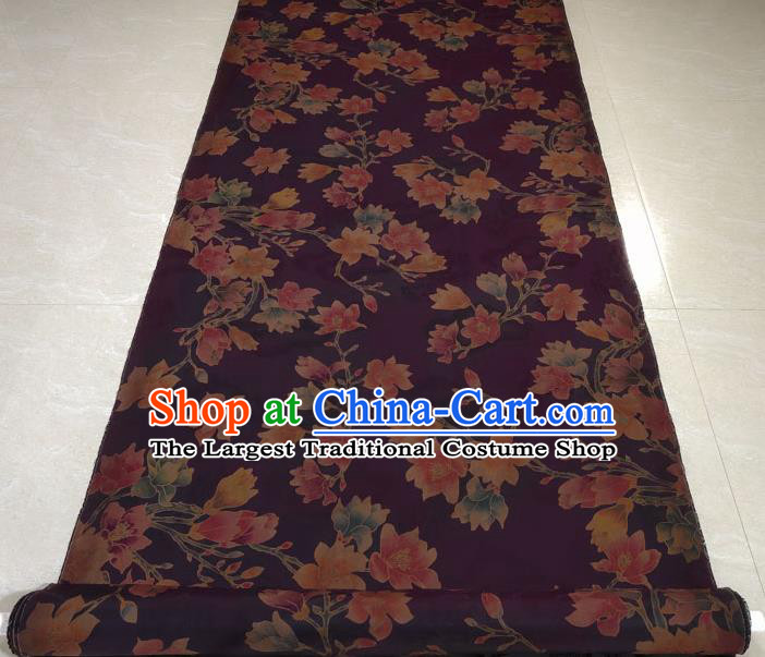 Traditional Chinese Classical Yulan Magnolia Pattern Purple Gambiered Guangdong Gauze Silk Fabric Ancient Hanfu Dress Silk Cloth