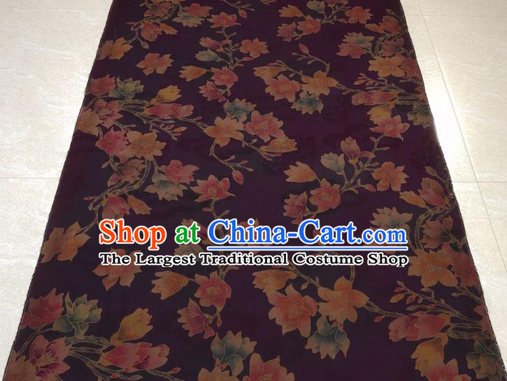 Traditional Chinese Classical Yulan Magnolia Pattern Purple Gambiered Guangdong Gauze Silk Fabric Ancient Hanfu Dress Silk Cloth