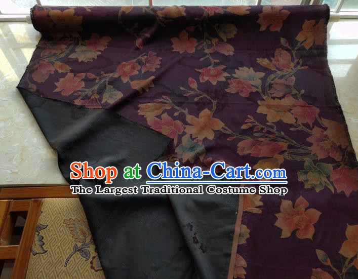 Traditional Chinese Classical Yulan Magnolia Pattern Purple Gambiered Guangdong Gauze Silk Fabric Ancient Hanfu Dress Silk Cloth