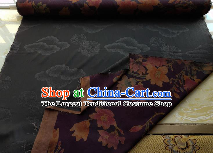 Traditional Chinese Classical Yulan Magnolia Pattern Purple Gambiered Guangdong Gauze Silk Fabric Ancient Hanfu Dress Silk Cloth