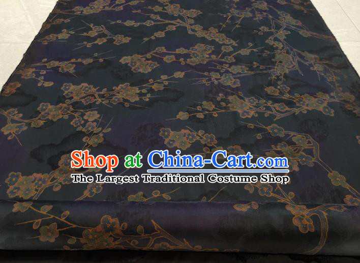 Traditional Chinese Classical Plum Blossom Pattern Black Gambiered Guangdong Gauze Silk Fabric Ancient Hanfu Dress Silk Cloth