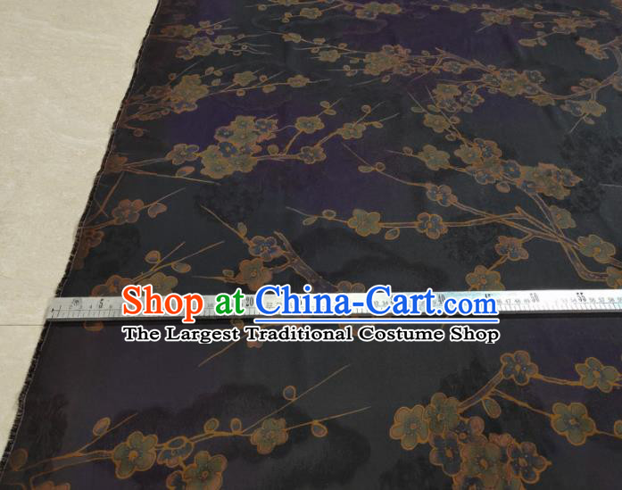 Traditional Chinese Classical Plum Blossom Pattern Black Gambiered Guangdong Gauze Silk Fabric Ancient Hanfu Dress Silk Cloth