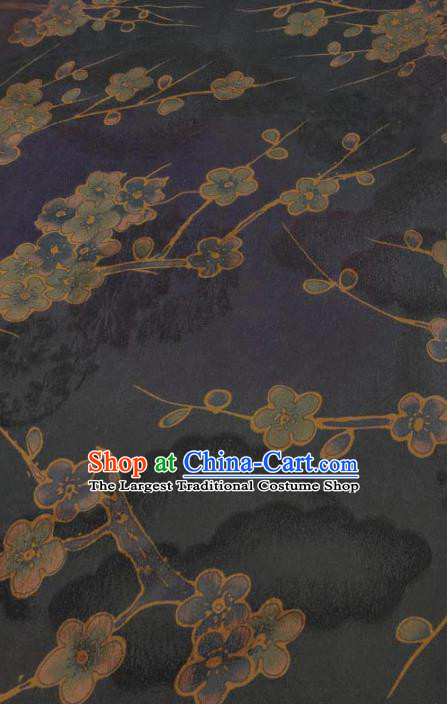 Traditional Chinese Classical Plum Blossom Pattern Black Gambiered Guangdong Gauze Silk Fabric Ancient Hanfu Dress Silk Cloth