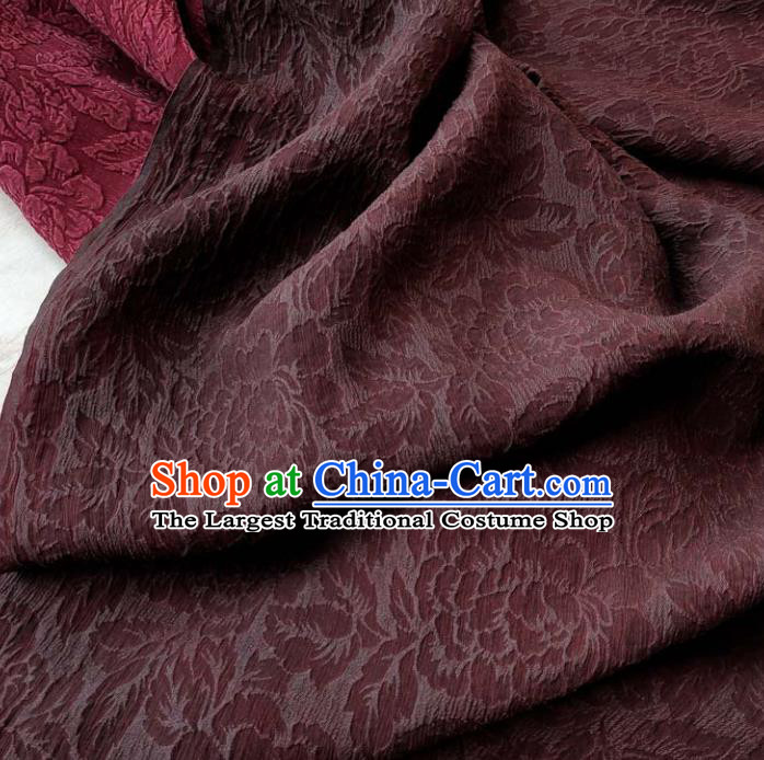 Traditional Chinese Classical Peony Pattern Wine Red Gambiered Guangdong Gauze Silk Fabric Ancient Hanfu Dress Silk Cloth