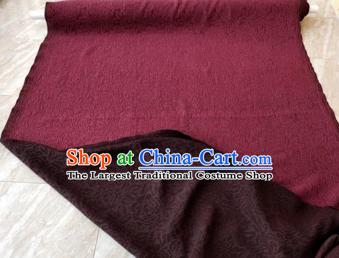 Traditional Chinese Classical Peony Pattern Wine Red Gambiered Guangdong Gauze Silk Fabric Ancient Hanfu Dress Silk Cloth