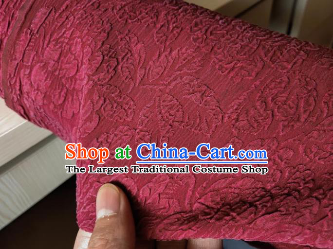 Traditional Chinese Classical Peony Pattern Wine Red Gambiered Guangdong Gauze Silk Fabric Ancient Hanfu Dress Silk Cloth