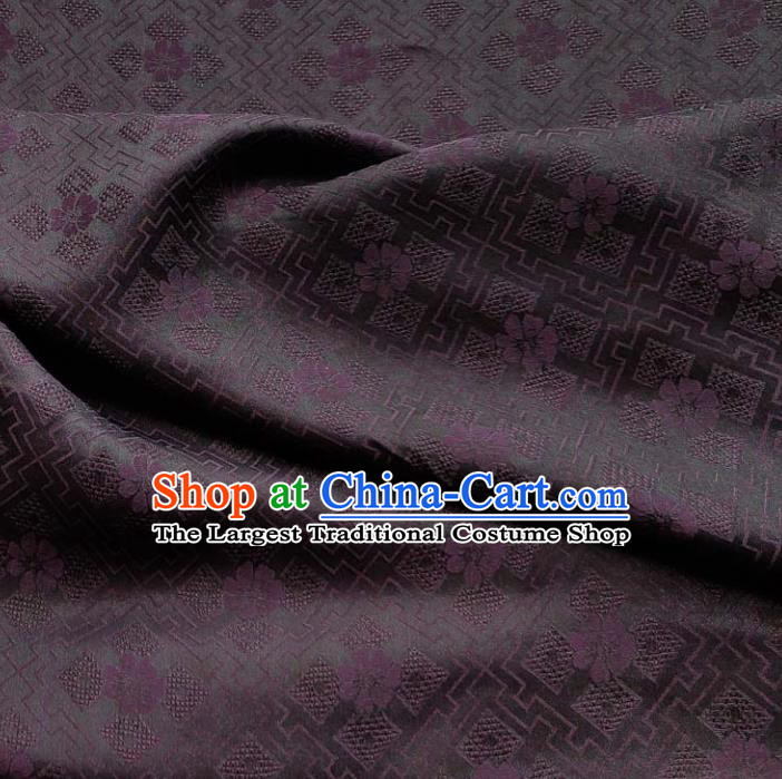 Traditional Chinese Classical Pattern Deep Purple Gambiered Guangdong Gauze Silk Fabric Ancient Hanfu Dress Silk Cloth