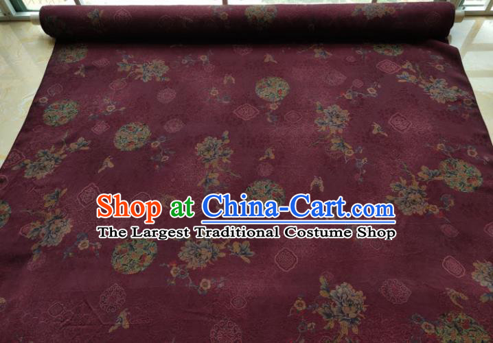 Traditional Chinese Classical Peony Pattern Purple Gambiered Guangdong Gauze Silk Fabric Ancient Hanfu Dress Silk Cloth