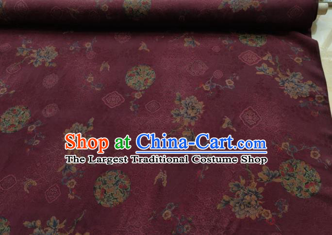 Traditional Chinese Classical Peony Pattern Purple Gambiered Guangdong Gauze Silk Fabric Ancient Hanfu Dress Silk Cloth