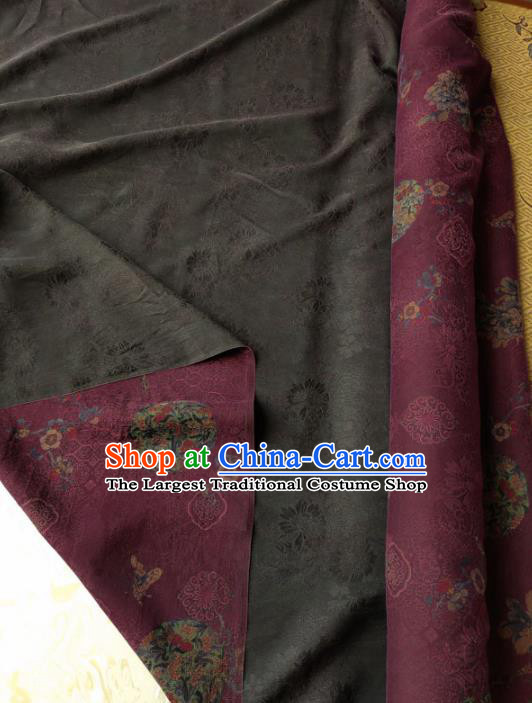 Traditional Chinese Classical Peony Pattern Purple Gambiered Guangdong Gauze Silk Fabric Ancient Hanfu Dress Silk Cloth