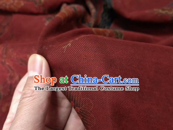 Traditional Chinese Classical Pine Plum Pattern Dark Red Gambiered Guangdong Gauze Silk Fabric Ancient Hanfu Dress Silk Cloth