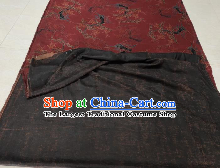 Traditional Chinese Classical Pine Plum Pattern Dark Red Gambiered Guangdong Gauze Silk Fabric Ancient Hanfu Dress Silk Cloth