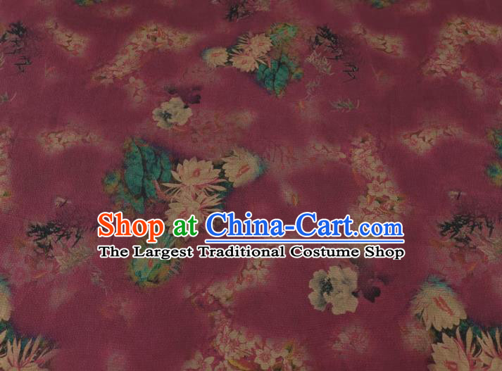 Traditional Chinese Classical Lotus Pattern Wine Red Gambiered Guangdong Gauze Silk Fabric Ancient Hanfu Dress Silk Cloth