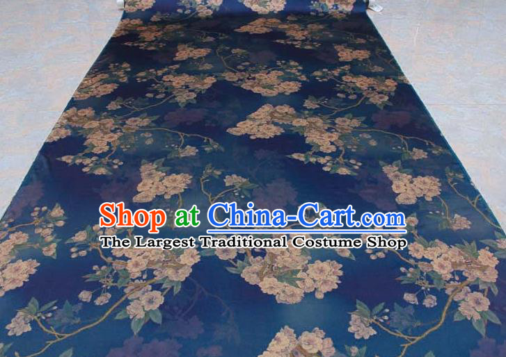 Traditional Chinese Classical Pear Flowers Pattern Blue Gambiered Guangdong Gauze Silk Fabric Ancient Hanfu Dress Silk Cloth