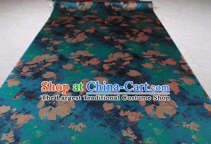 Traditional Chinese Classical Yulan Magnolia Pattern Blue Gambiered Guangdong Gauze Silk Fabric Ancient Hanfu Dress Silk Cloth