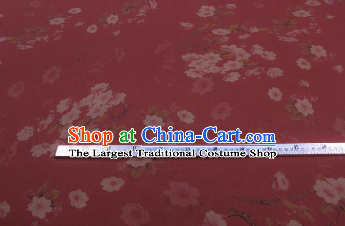 Traditional Chinese Classical Flowers Pattern Wine Red Gambiered Guangdong Gauze Silk Fabric Ancient Hanfu Dress Silk Cloth