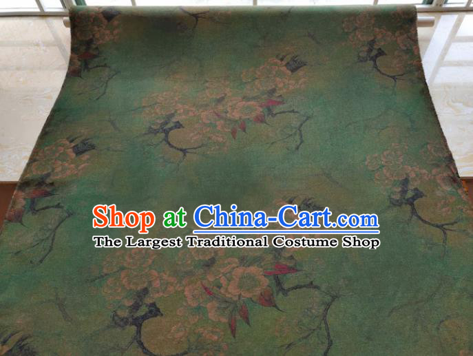 Traditional Chinese Classical Plum Pattern Deep Green Gambiered Guangdong Gauze Silk Fabric Ancient Hanfu Dress Silk Cloth