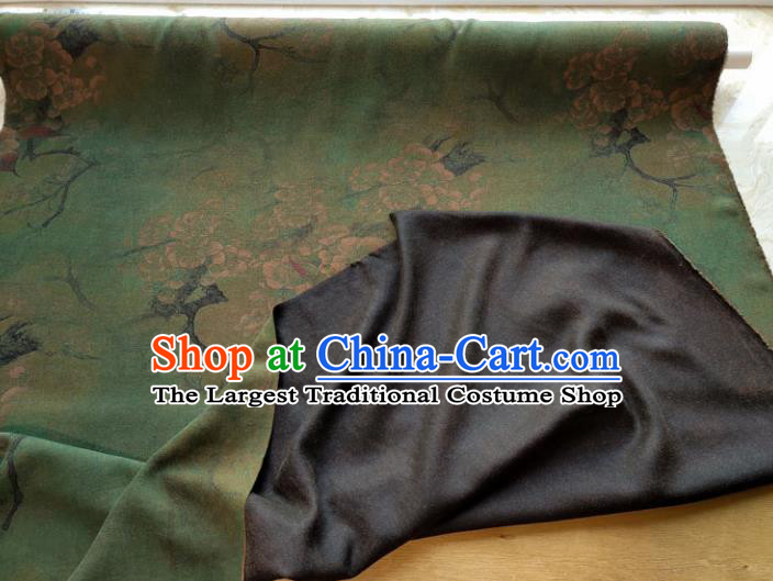 Traditional Chinese Classical Plum Pattern Deep Green Gambiered Guangdong Gauze Silk Fabric Ancient Hanfu Dress Silk Cloth