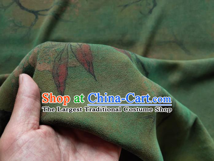 Traditional Chinese Classical Plum Pattern Deep Green Gambiered Guangdong Gauze Silk Fabric Ancient Hanfu Dress Silk Cloth