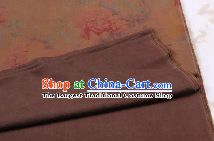 Traditional Chinese Classical Peony Pattern Brown Gambiered Guangdong Gauze Silk Fabric Ancient Hanfu Dress Silk Cloth