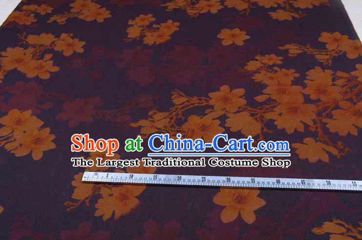 Traditional Chinese Classical Magnolia Pattern Deep Purple Gambiered Guangdong Gauze Silk Fabric Ancient Hanfu Dress Silk Cloth