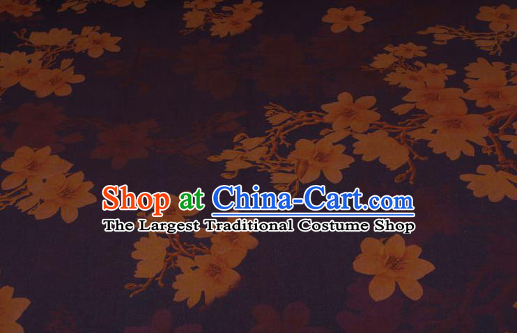 Traditional Chinese Classical Magnolia Pattern Deep Purple Gambiered Guangdong Gauze Silk Fabric Ancient Hanfu Dress Silk Cloth