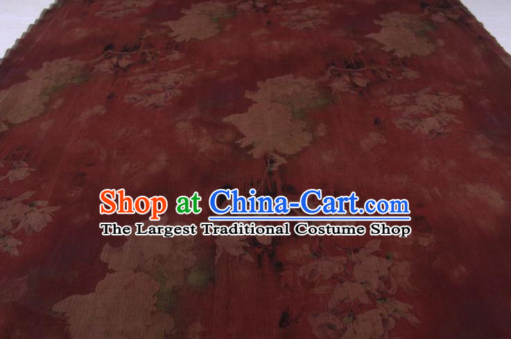 Traditional Chinese Classical Peony Pattern Dark Red Gambiered Guangdong Gauze Silk Fabric Ancient Hanfu Dress Silk Cloth