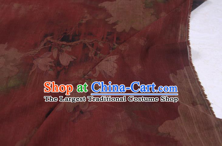Traditional Chinese Classical Peony Pattern Dark Red Gambiered Guangdong Gauze Silk Fabric Ancient Hanfu Dress Silk Cloth