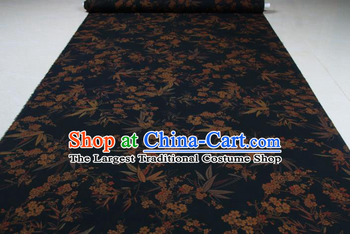 Traditional Chinese Classical Bamboo Plum Pattern Navy Gambiered Guangdong Gauze Silk Fabric Ancient Hanfu Dress Silk Cloth