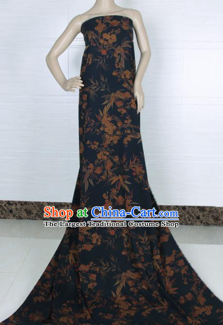 Traditional Chinese Classical Bamboo Plum Pattern Navy Gambiered Guangdong Gauze Silk Fabric Ancient Hanfu Dress Silk Cloth