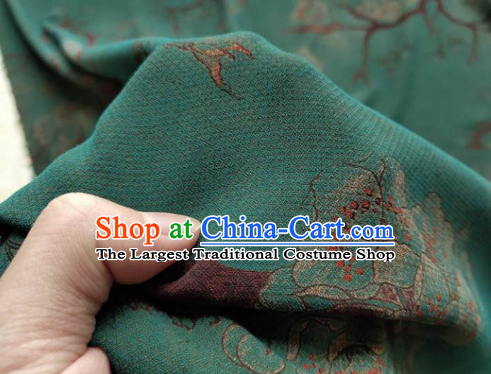 Traditional Chinese Classical Pear Flowers Pattern Deep Green Gambiered Guangdong Gauze Silk Fabric Ancient Hanfu Dress Silk Cloth