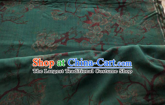 Traditional Chinese Classical Pear Flowers Pattern Deep Green Gambiered Guangdong Gauze Silk Fabric Ancient Hanfu Dress Silk Cloth