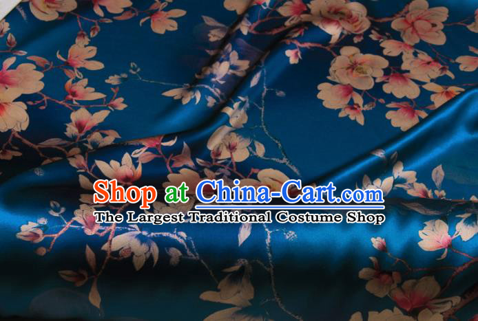 Traditional Chinese Classical Magnolia Pattern Royalblue Gambiered Guangdong Gauze Silk Fabric Ancient Hanfu Dress Silk Cloth