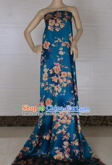 Traditional Chinese Classical Magnolia Pattern Royalblue Gambiered Guangdong Gauze Silk Fabric Ancient Hanfu Dress Silk Cloth