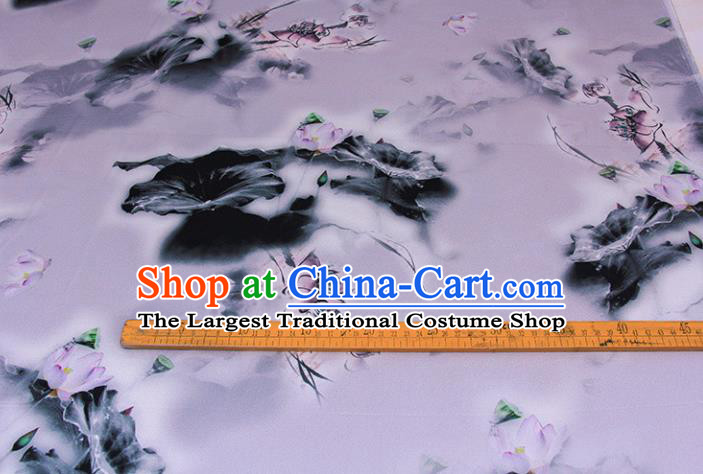 Traditional Chinese Classical Lotus Pattern White Gambiered Guangdong Gauze Silk Fabric Ancient Hanfu Dress Silk Cloth