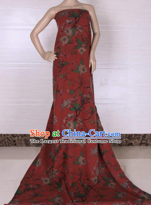 Traditional Chinese Classical Camellia Pattern Rust Red Gambiered Guangdong Gauze Silk Fabric Ancient Hanfu Dress Silk Cloth