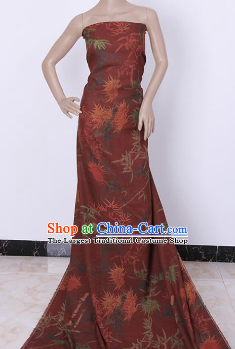 Traditional Chinese Classical Bamboo Maple Leaf Pattern Dark Red Gambiered Guangdong Gauze Silk Fabric Ancient Hanfu Dress Silk Cloth