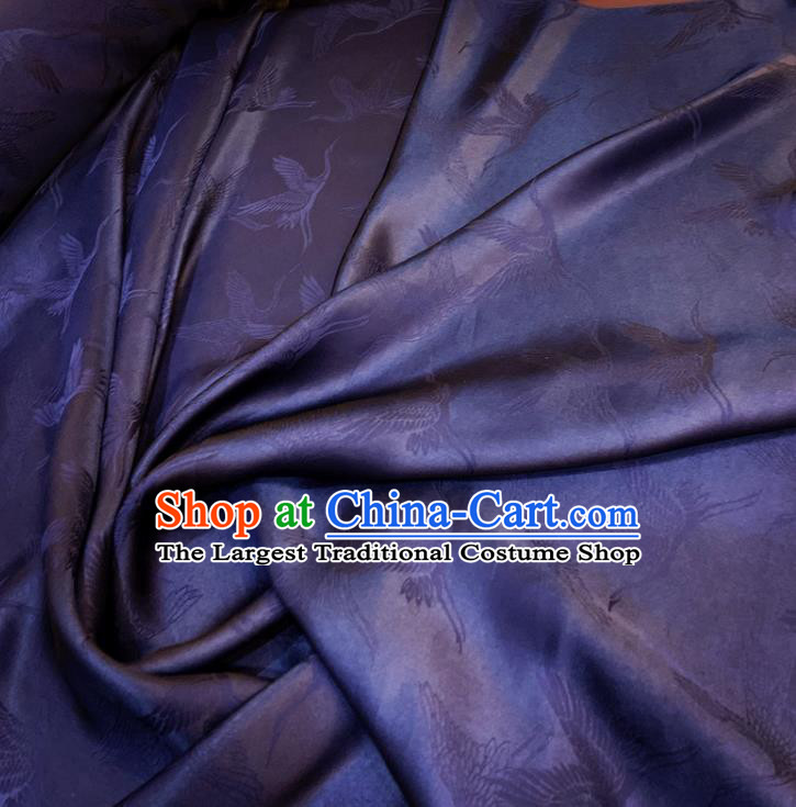Chinese Classical Cranes Pattern Navy Blue Silk Fabric Traditional Ancient Hanfu Dress Brocade Cloth