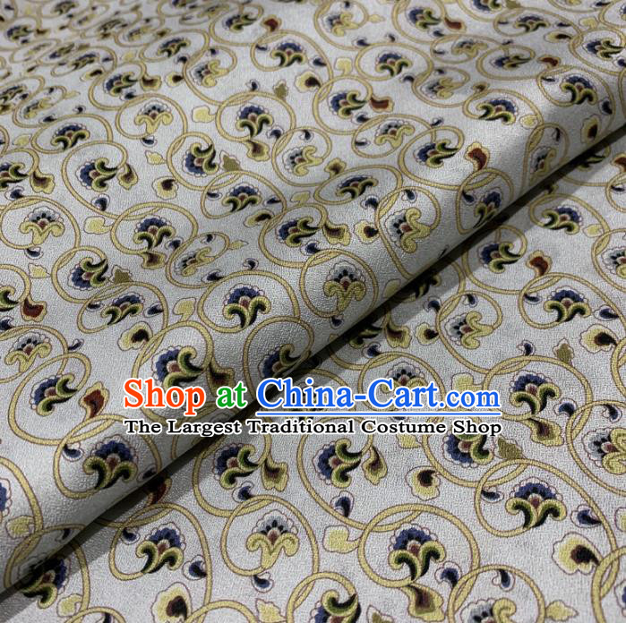 Chinese Classical Flowers Pattern White Silk Fabric Traditional Ancient Hanfu Dress Brocade Cloth