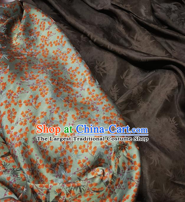Chinese Classical Bamboo Leaf Pattern Light Green Silk Fabric Traditional Ancient Hanfu Dress Brocade Cloth