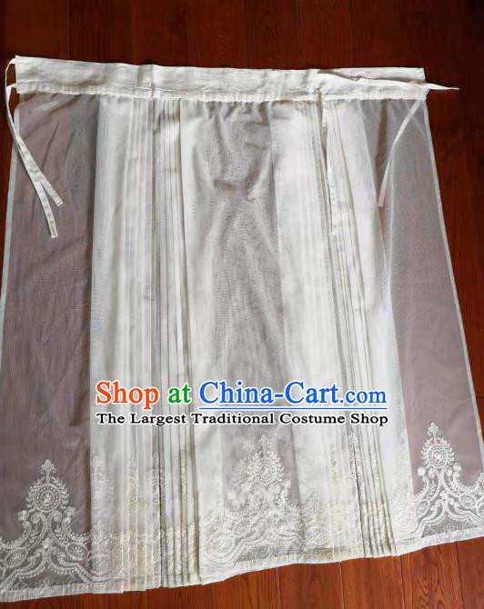 Traditional Chinese Ming Dynasty Replica Costumes Ancient Palace Princess White Silk Skirt for Women