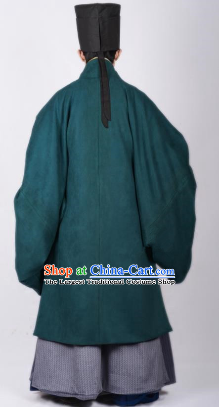 Chinese Traditional Ming Dynasty Scholar Hanfu Green Cloak Ancient Taoist Priest Costume for Men