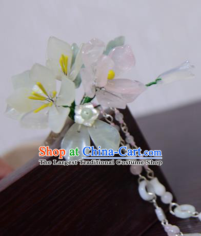 Chinese Ancient Court Queen White Jade Lotus Hair Clip Hairpins Traditional Classical Hanfu Hair Accessories for Women