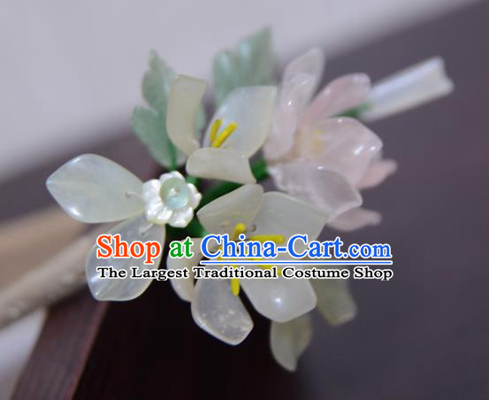 Chinese Ancient Court Queen White Jade Lotus Hair Clip Hairpins Traditional Classical Hanfu Hair Accessories for Women