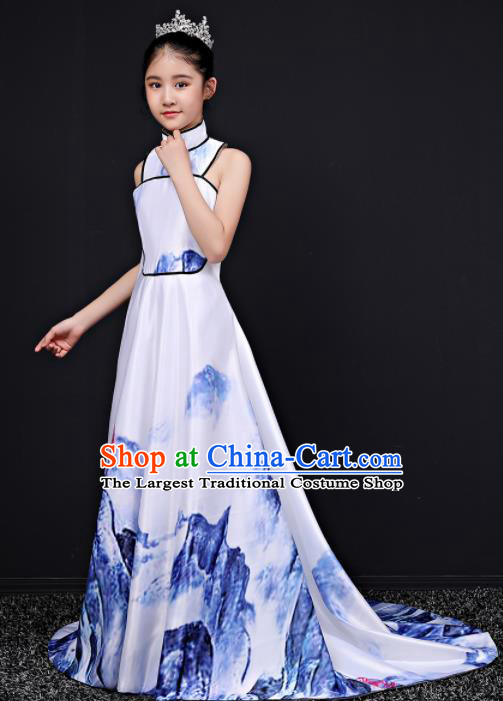 Top Grade Children Day Dance Performance Printing Qipao Dress Kindergarten Girl Stage Show Costume for Kids