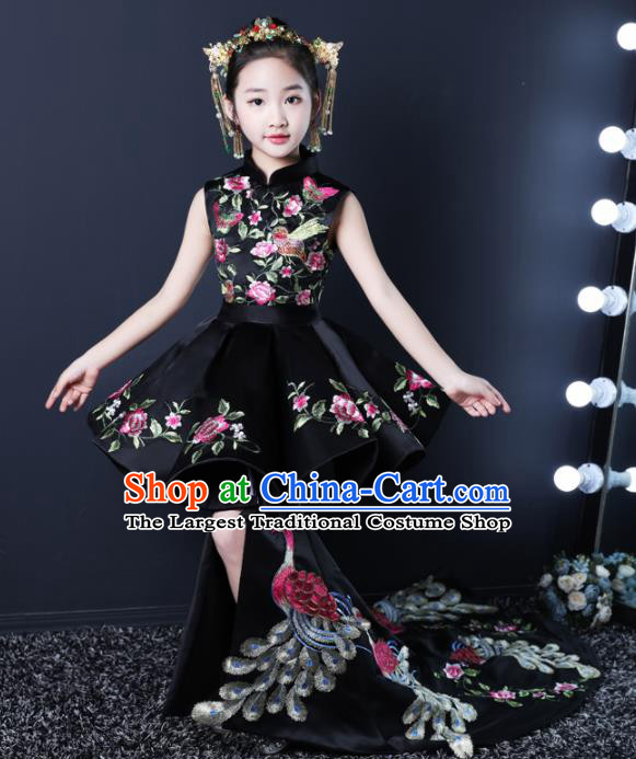 Top Grade Children Day Dance Performance Black Trailing Dress Kindergarten Girl Stage Show Costume for Kids