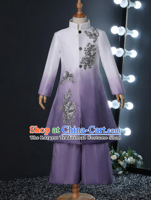 Chinese Children Day Classical Dance Performance Purple Outfits Kindergarten Boys Stage Show Costume for Kids