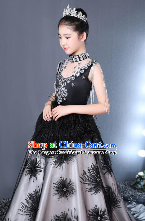 Top Grade Children Day Dance Performance Black Full Dress Kindergarten Girl Stage Show Costume for Kids