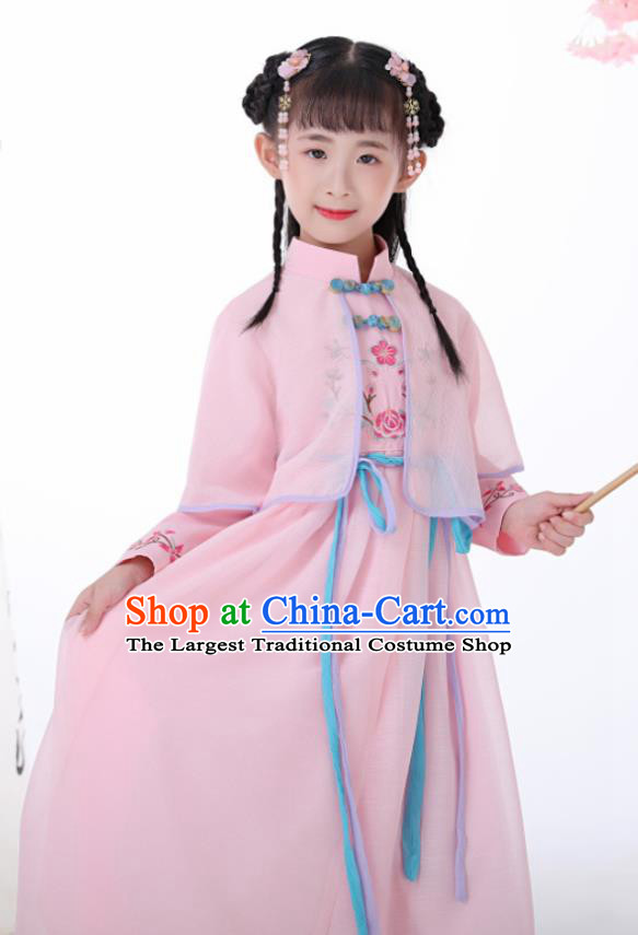 Chinese Traditional Children Pink Hanfu Dress Classical National Tang Suit Costume for Kids