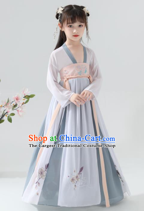 Girls Blue Red Chinese hanfu winter Chinese ancient folk costume Princess  Dress Tang suit children fairy